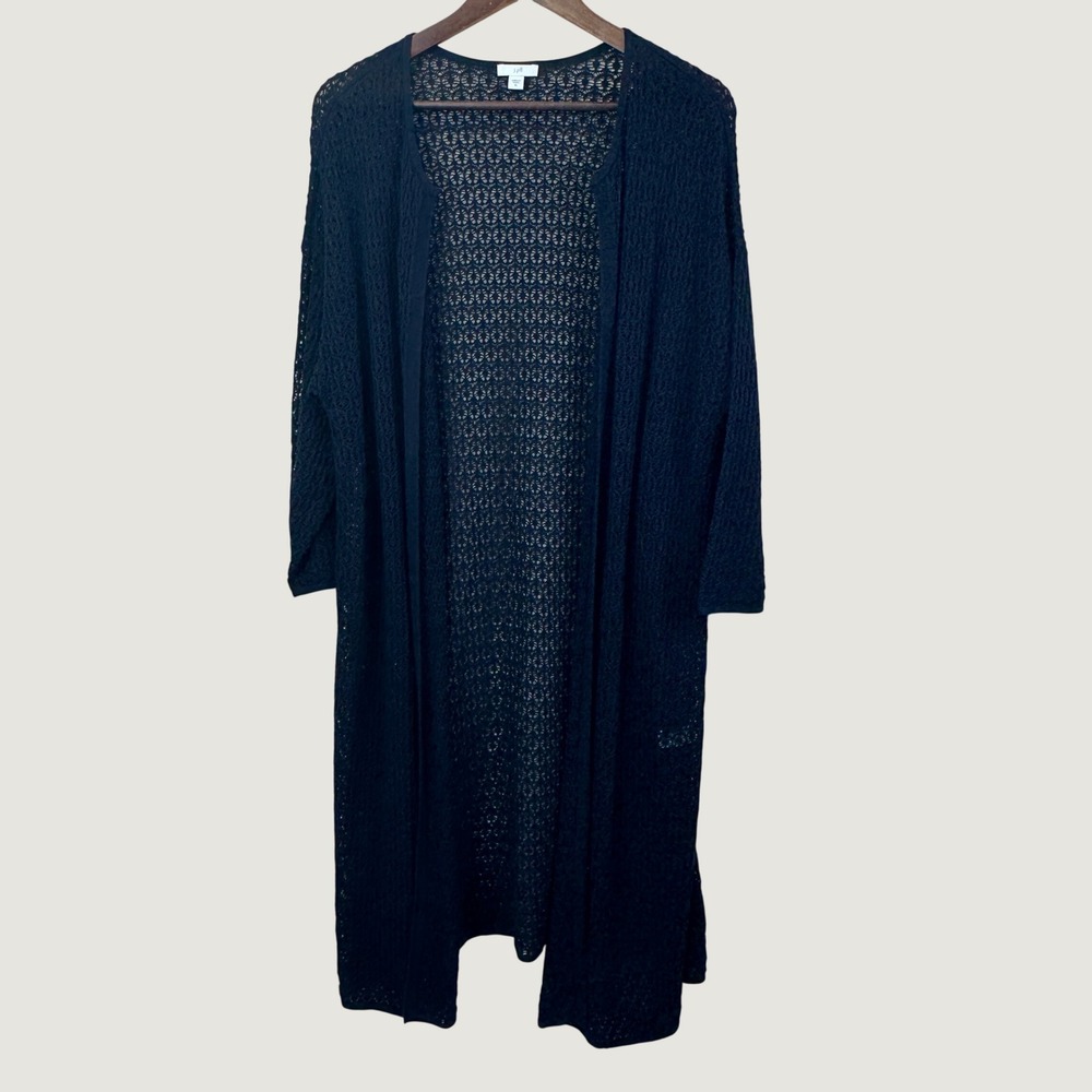 J. Jill Women Navy Blue Open Knit Duster Cardigan Cotton Rayon Mesh XL